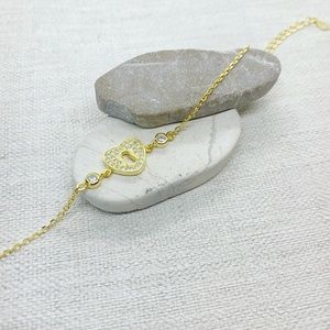 18k Gold Plated Heart Padlock Charm Bracelet